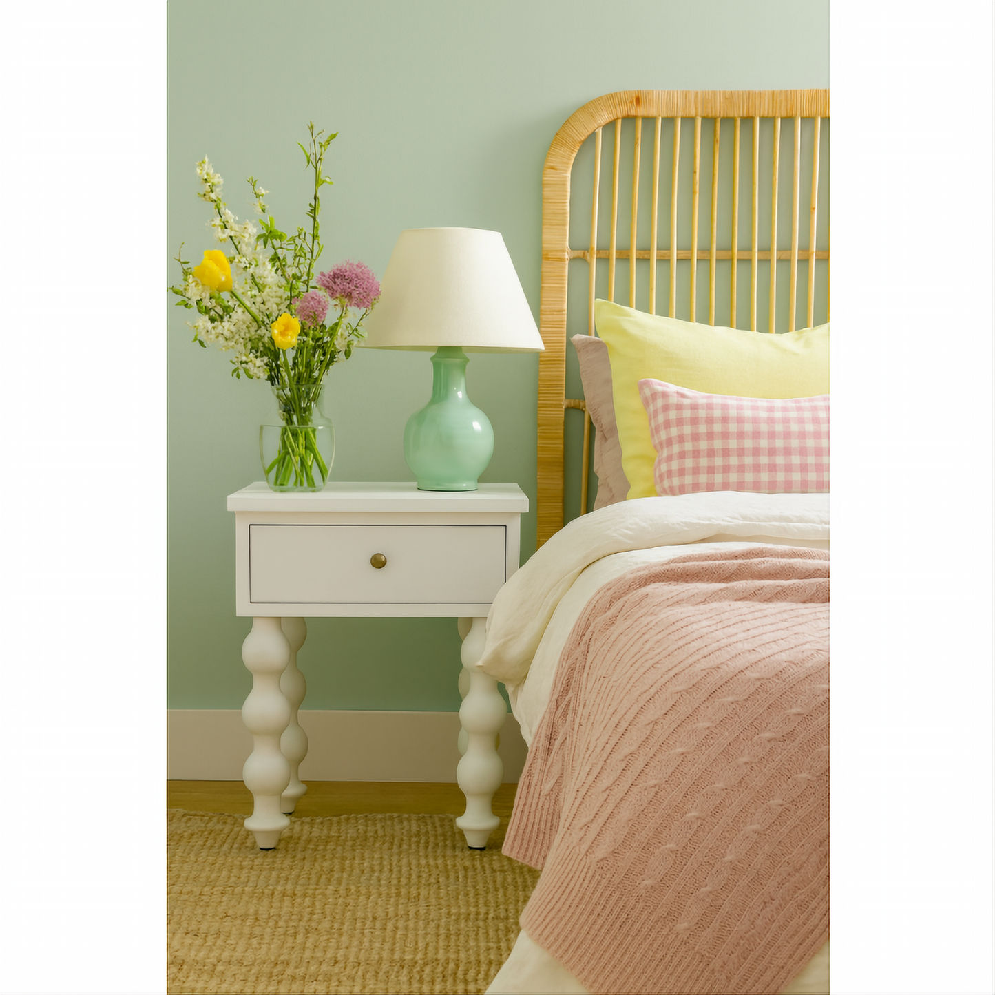 Carolyn Mindi Wood 1-Drawer Bedside Table in White - Chocolate Wood