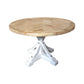 GIBRALTAR HAMPTON STYLE ROUND PARQUETRY DINING TABLE WITH LIGHT WHITE DISTRESSED LEGS IN 1200MM DIAMETER - MyChocolateWood