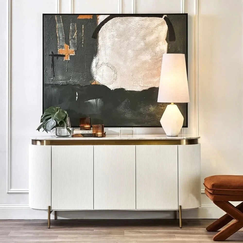 DENEUVE 3 DOOR BUFFET/SIDEBOARD WHITE WITH CARRARA MARBLE TOP - MyChocolateWood