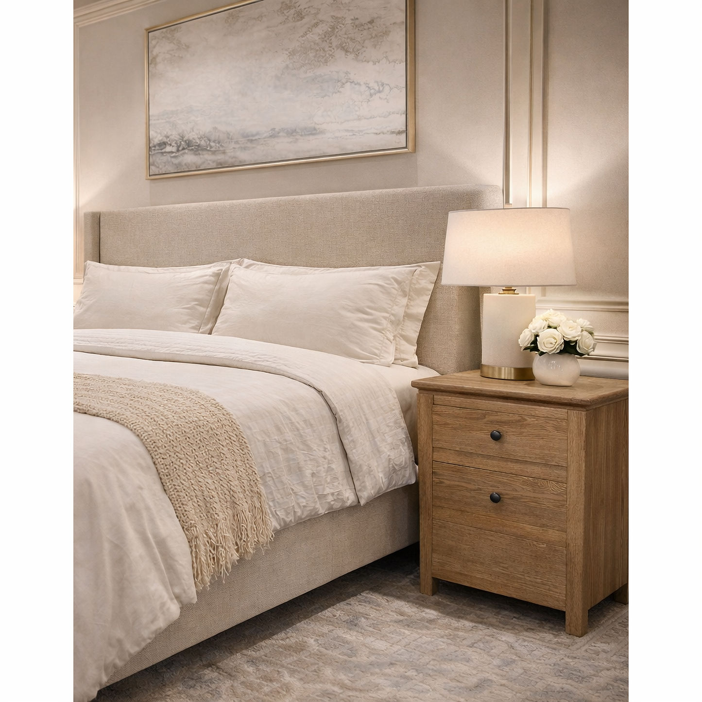 Pair of solid oak bedside tables with two drawers from Chocolate Wood, featuring a sleek natural wood finish and practical storage.
