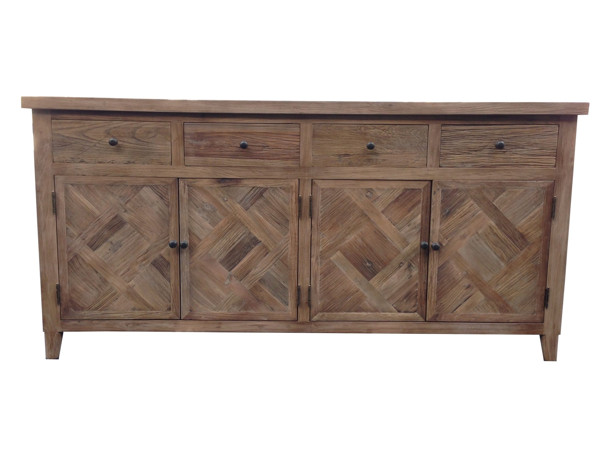 MORO RECYCLED ELM  BUFFET/SIDEBOARD 4 DRAWER 4 DOOR PARQUETRY PATTERN 180 CM - MyChocolateWood