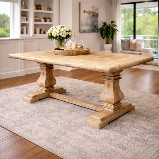 CLIFTON RUSTIC RECYCLED ELM DINING TABLE HAMPTONS STYLE 200CM - NATURAL DRIFTWOOD - MyChocolateWood