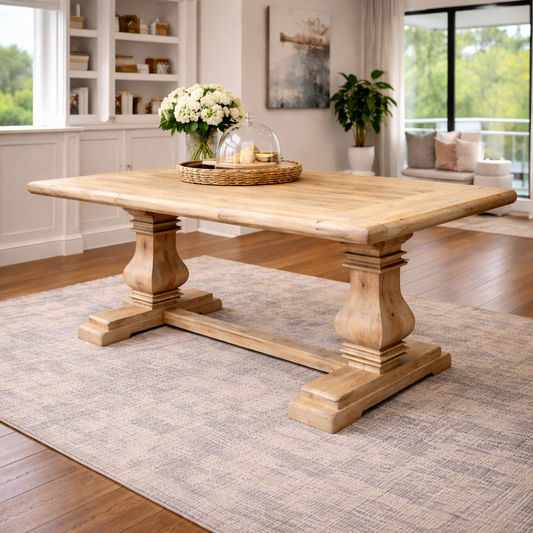 CLIFTON RUSTIC RECYCLED ELM DINING TABLE HAMPTONS STYLE 200CM - NATURAL DRIFTWOOD - MyChocolateWood
