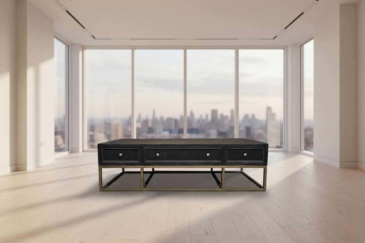 DIMANTA DESIGNER 6-DRAWER BLACK & GOLD COFFEE TABLE - MyChocolateWood