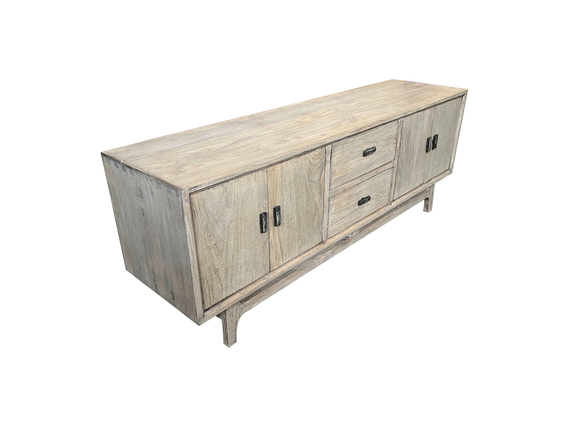 NEVANA  RECYCLED ELM TIMBER TELEVISION UNIT 4 DOORS 2 DRAWERS NATURAL 160CM - MyChocolateWood