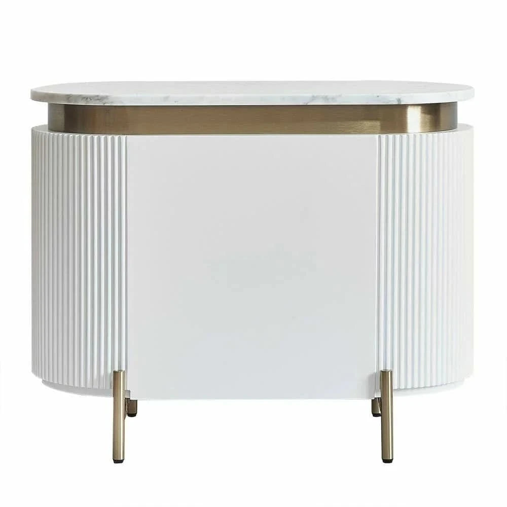 DENEUVE BEDSIDE TABLE WHITE WITH CARRARA MARBLE TOP - MyChocolateWood