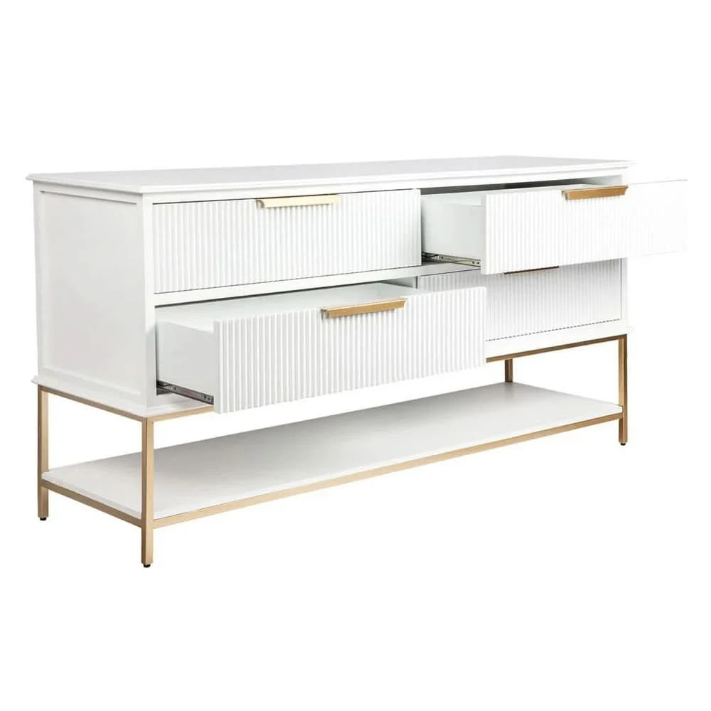 MORETTI 4-DRAWER CHEST OF DRAWERS 170CM SATIN WHITE/GOLD - MyChocolateWood