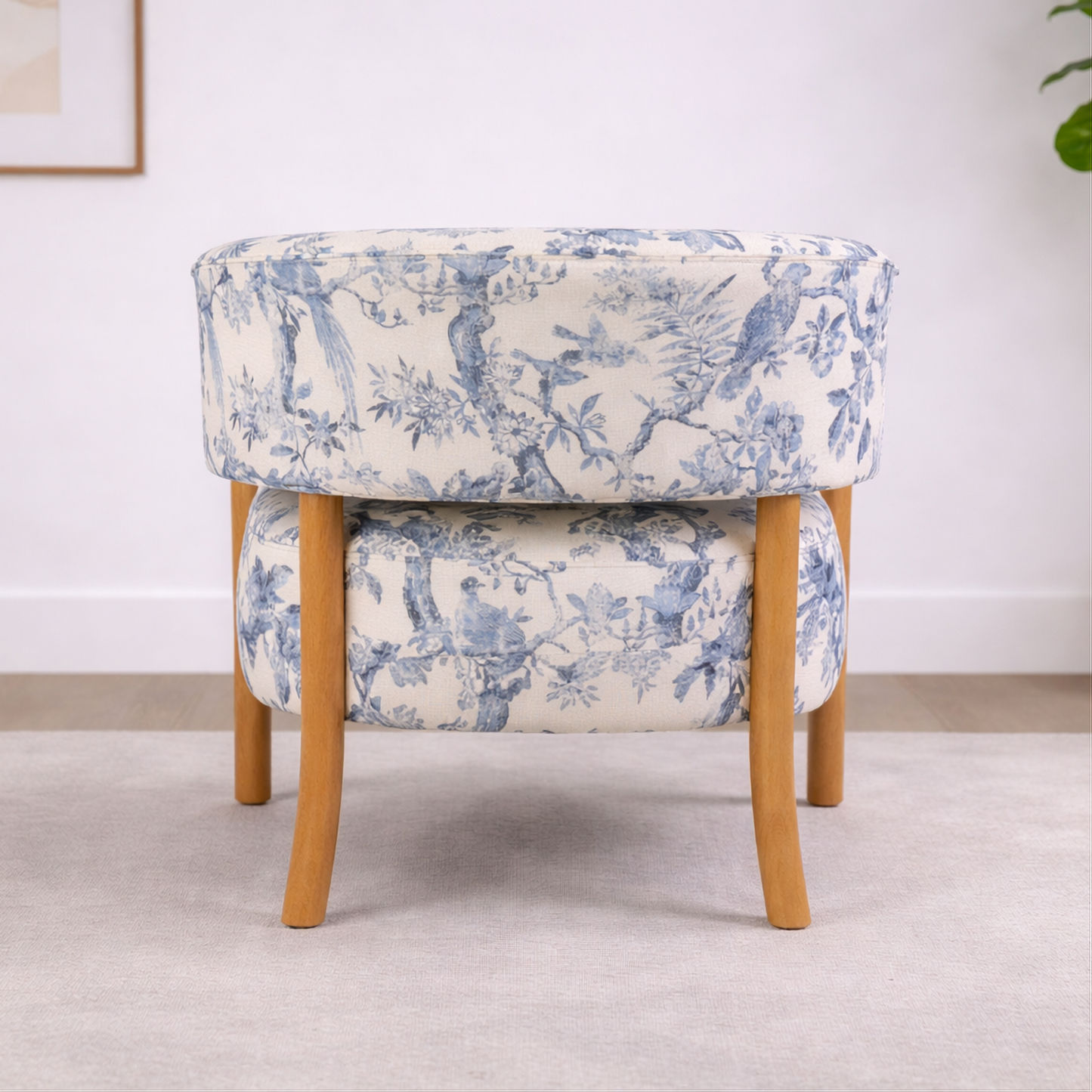 STORMI ACCENT ARMCHAIR - WALNUT RUBBERWOOD FRAME/BLUE & WHITE FLORAL FABRIC - MyChocolateWood
