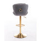 Bassey Plush Velvet Grey & Gold Gas Lift Swivel Bar Stool