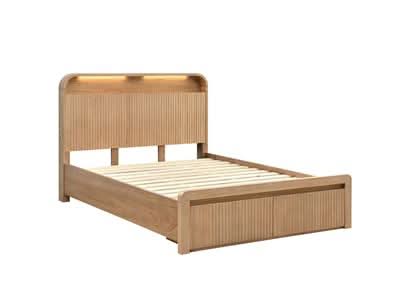 Denby Messmate Timber King Bed - Headboard Integrated LED Lighting Light Smoke