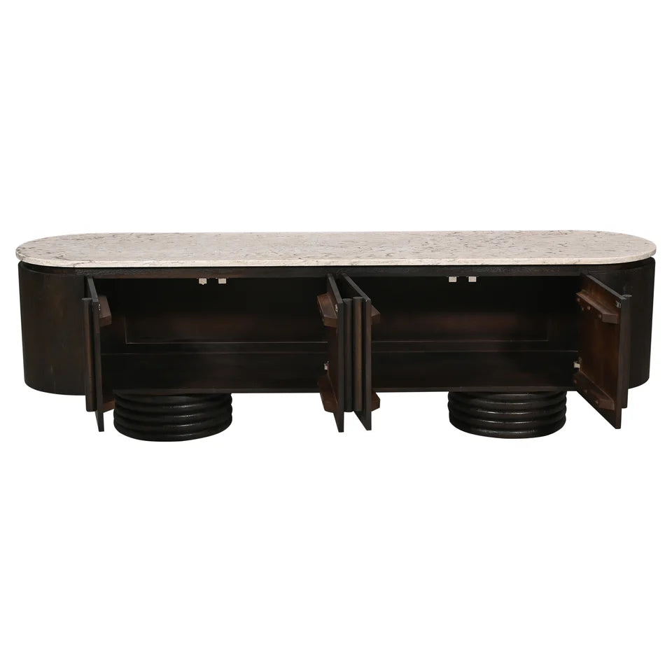 Birgit Solid Mango Hardwood 4-Door Marble Top Sideboard/Buffet