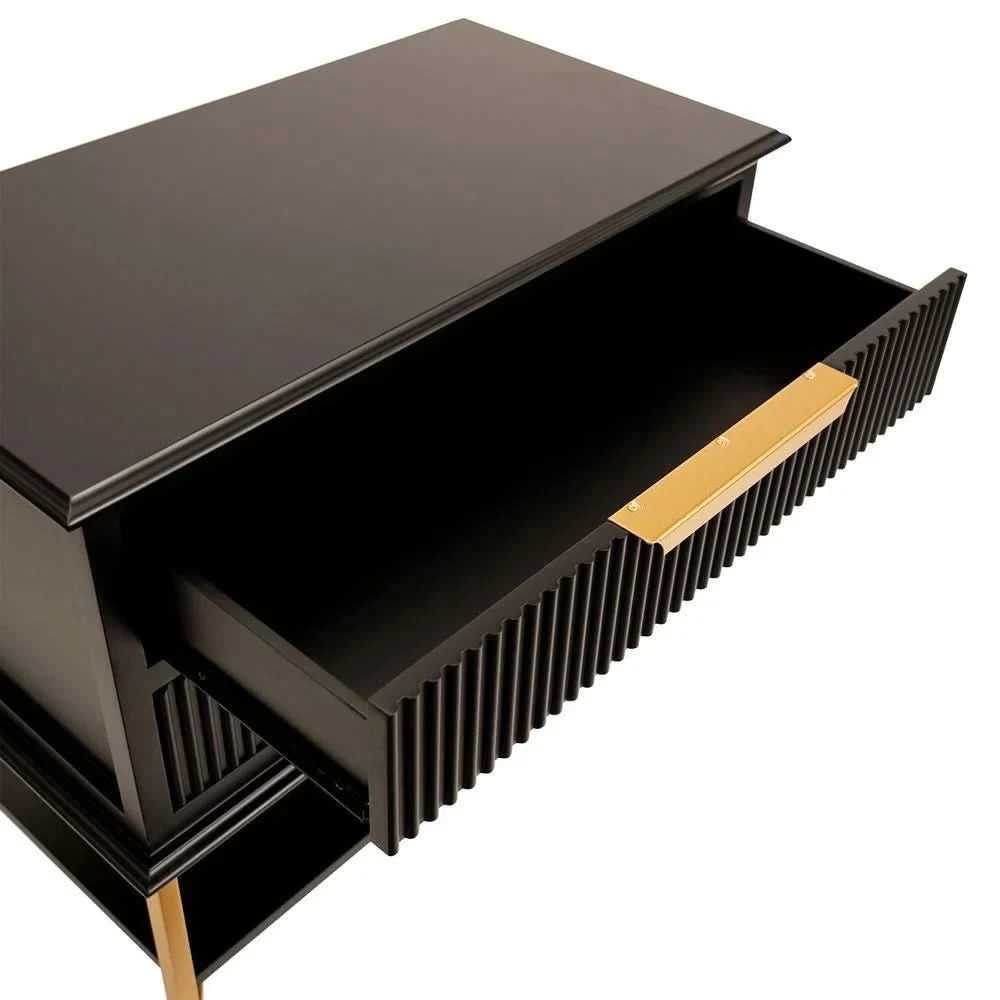 MORETTI 2-DRAWER BEDSIDE TABLE SATIN BLACK/GOLD LARGE - MyChocolateWood