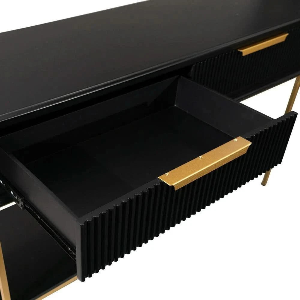 MORETTI 2-DRAWER CONSOLE TABLE/HALL TABLE SATIN BLACK  & GOLD SMALL - MyChocolateWood