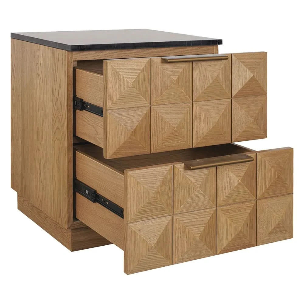 HAMPSHIRE BLACK MARBLE/NATURAL OAK 2-DRAWER BEDSIDE TABLE - MyChocolateWood