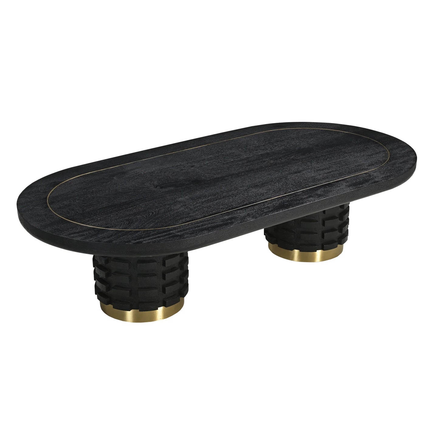 Raven Handmade Solid Mango Column Coffee Table with Gold Accents
