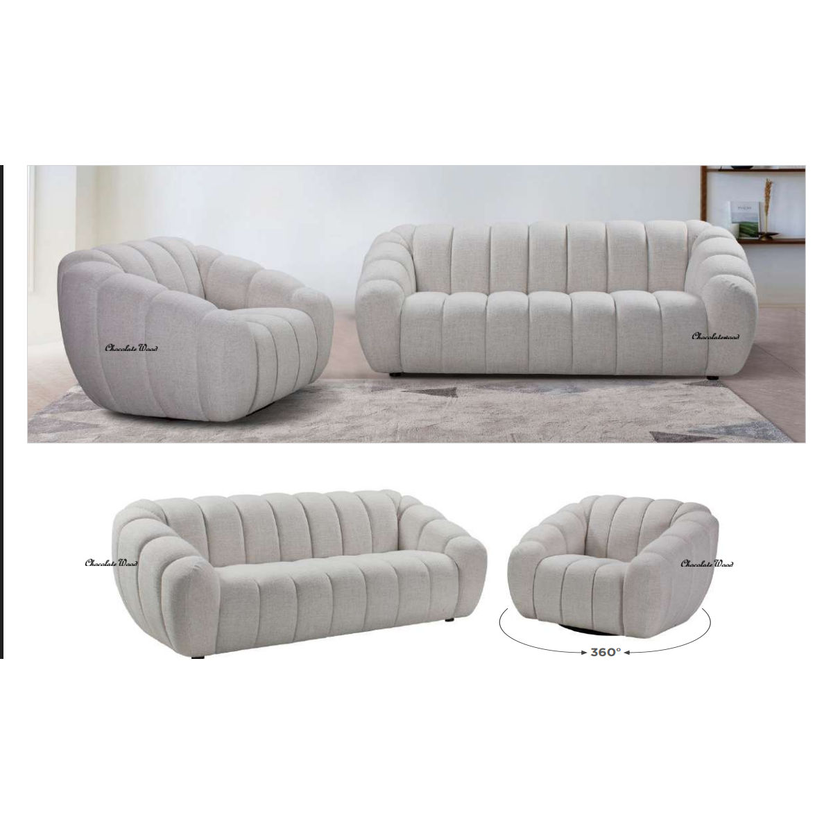 BRIELLE FABRIC ARMCHAIR 1 SINGLE SOFA WITH 360 DEGREE SWIVEL BEIGE - MyChocolateWood