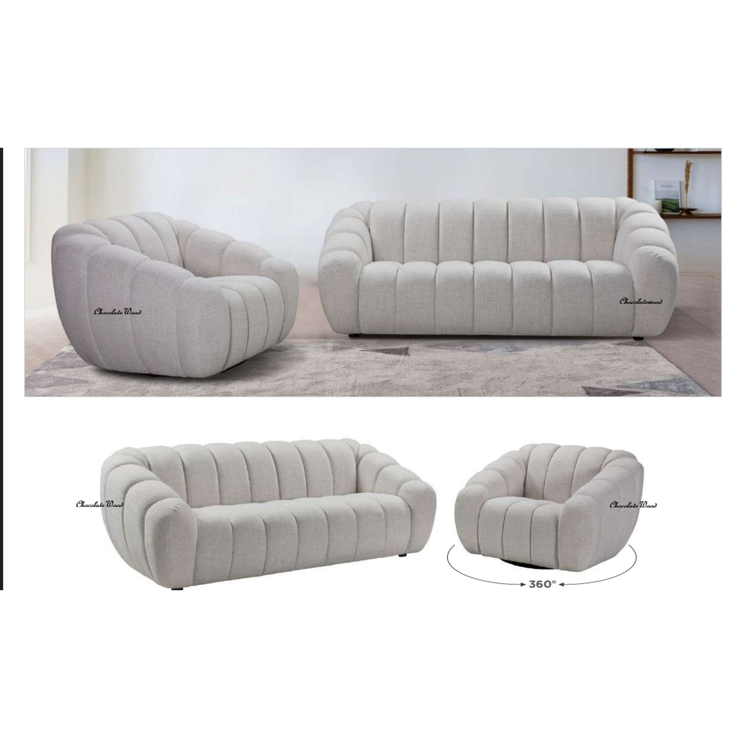 BRIELLE FABRIC ARMCHAIR 1 SINGLE SOFA WITH 360 DEGREE SWIVEL BEIGE