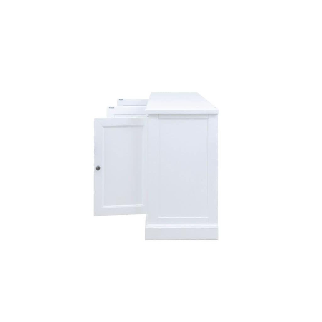 Sherborne acacia wood 4-door buffet sideboard in white with sleek design and sturdy construction by MyChocolateWood.