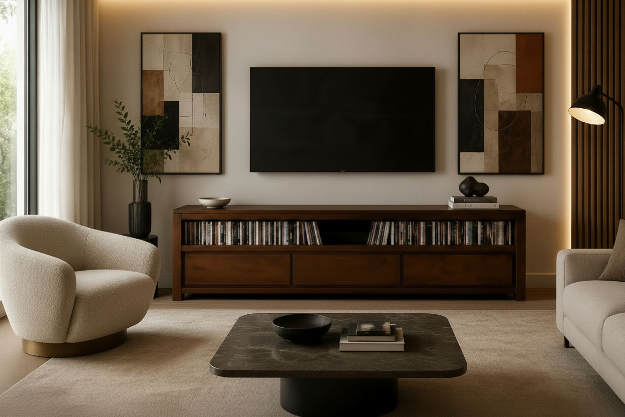 TANAKA SOLID MAHOGANY TV UNIT WITH 3 DRAWERS IN MAHOGANY 190CM