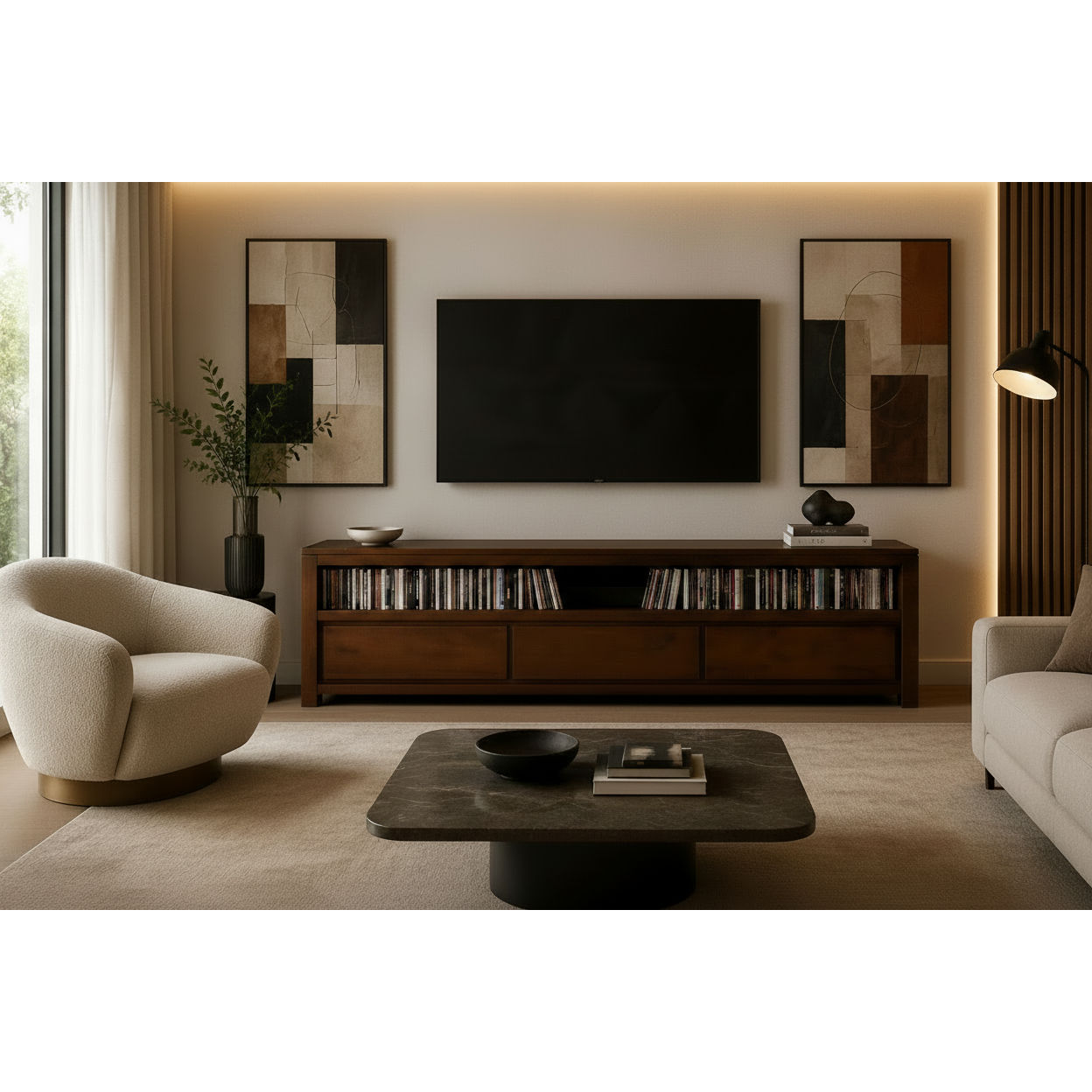 Tanaka Solid Mahogany TV Unit 190cm with 3 Drawers in Mahogany - Chocolate Wood