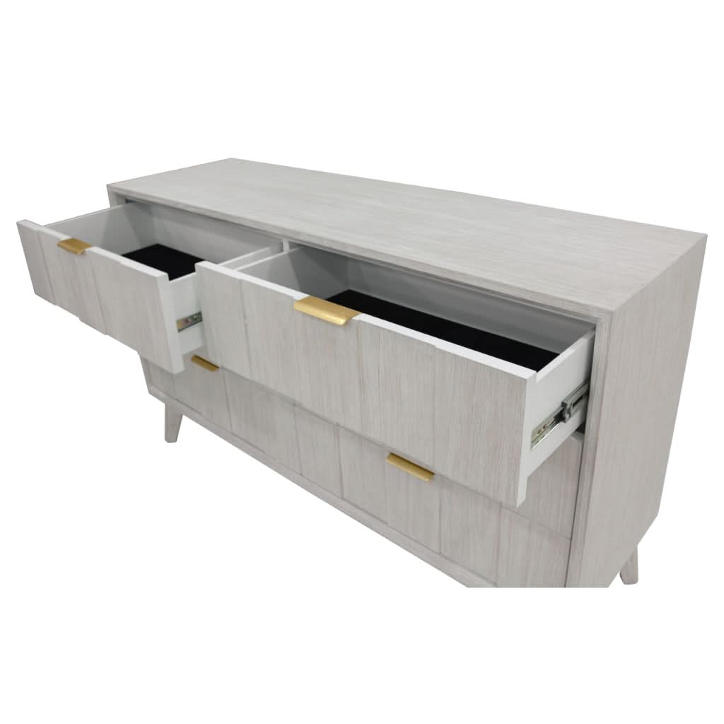 NOVAK SOLID ACACIA DRESSER CHEST OFF 6 DRAWERS WHITEWASHED - MyChocolateWood