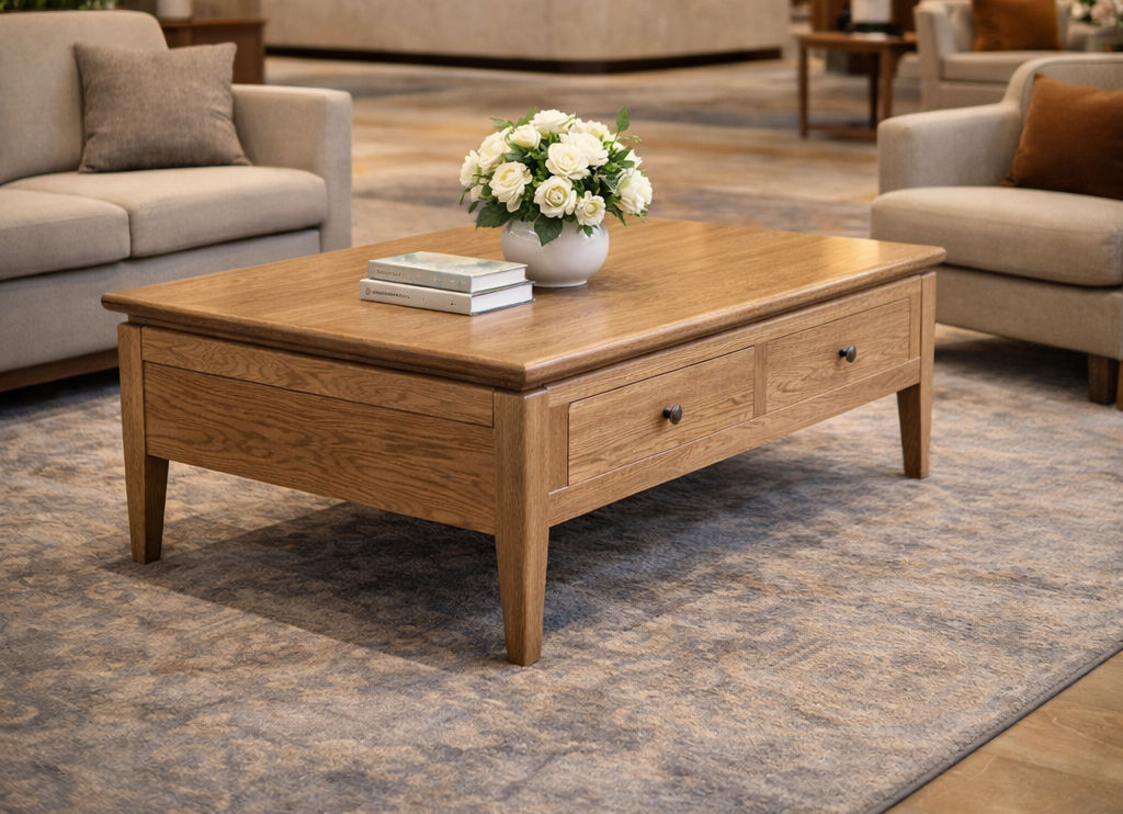 ELLA SOLID OAK 2 DRAWER COFFEE TABLE - MyChocolateWood