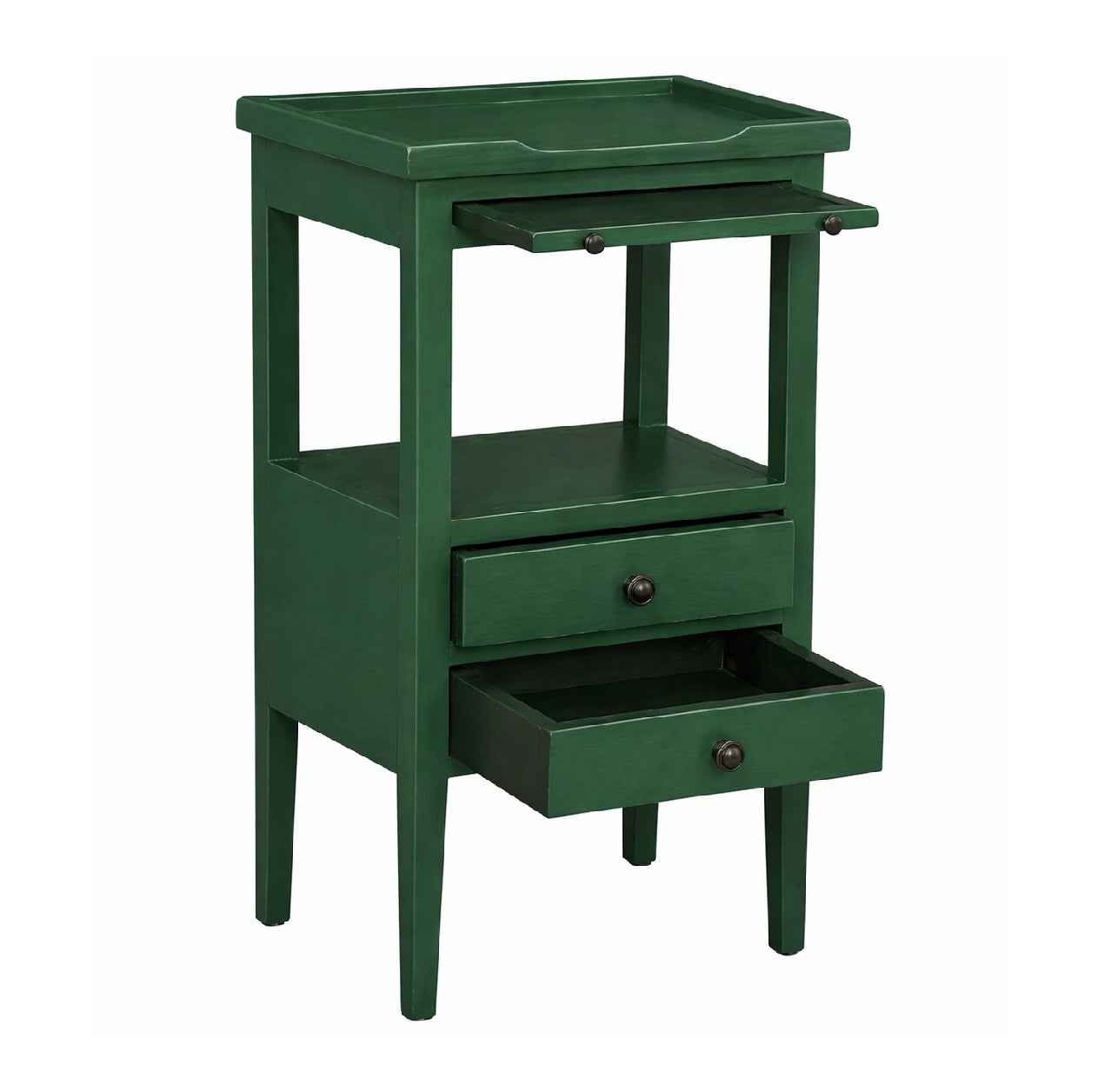 Oatlands Mahogany 2-Drawer 1-Shelf Side Table / Lamp Table / Bedside Table Jade Green