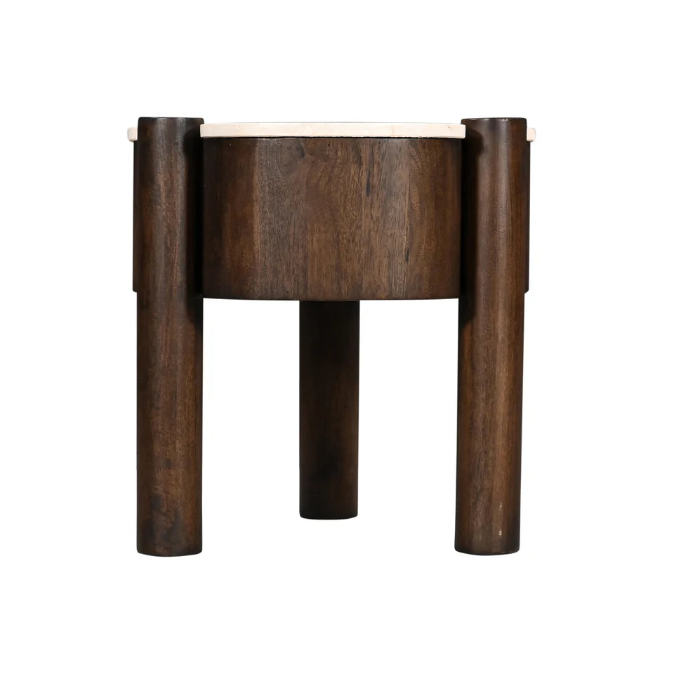 Fiore Clover-Shaped Mango Hardwood & Marble Side Table / Accent Table