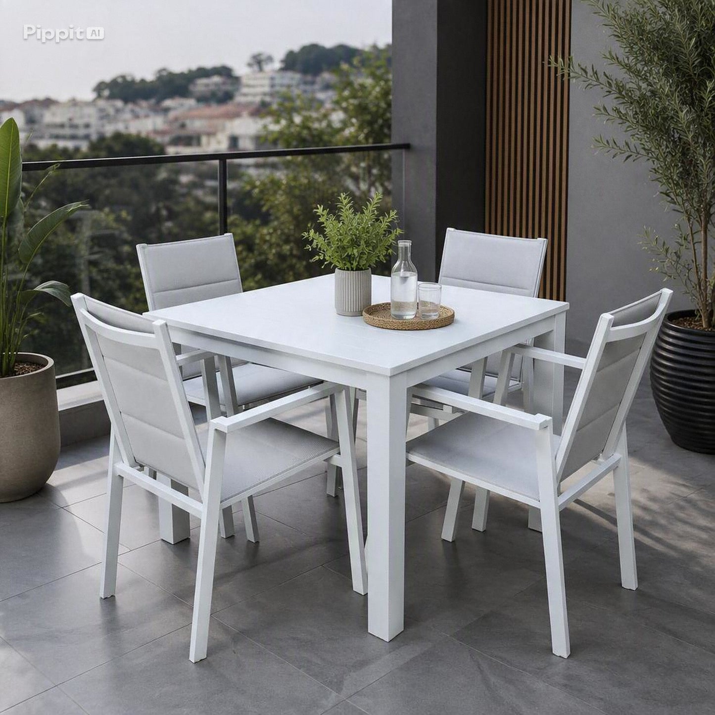 Finnigan 5 pce. Outdoor Aluminium Dining Set in White/Grey
