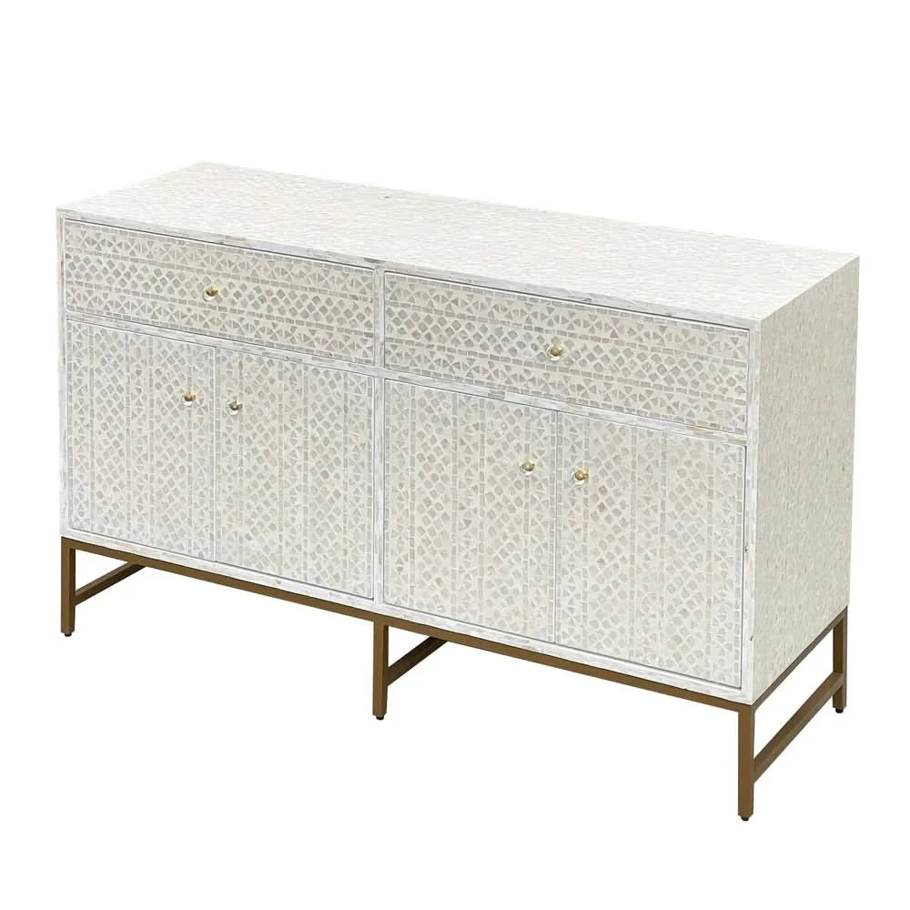 BEATRICE  MOTHER OF PEARL HAND INLAY 4-DOOR 2 DRAWER SIDEBOARD/BUFFET - MyChocolateWood