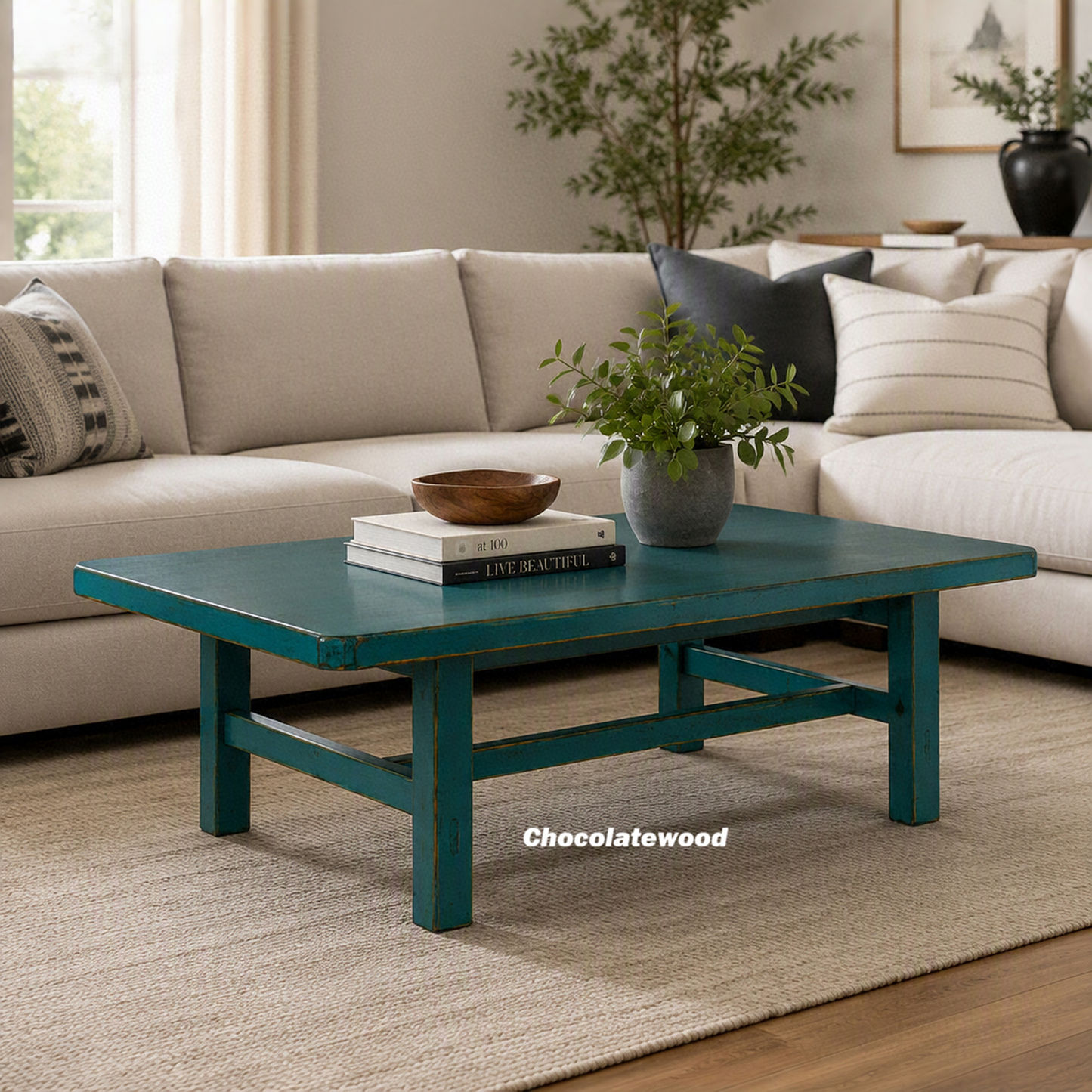Brielle Solid Pine Coffee Table - Teal