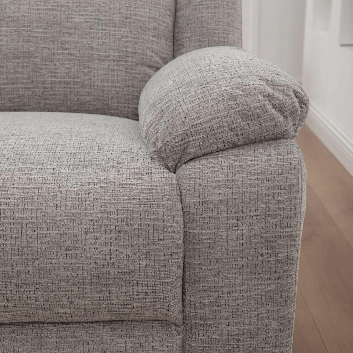 Alloa Fabric 3-Seater Electric Recliner Sofa in Grey - Chocolate Wood