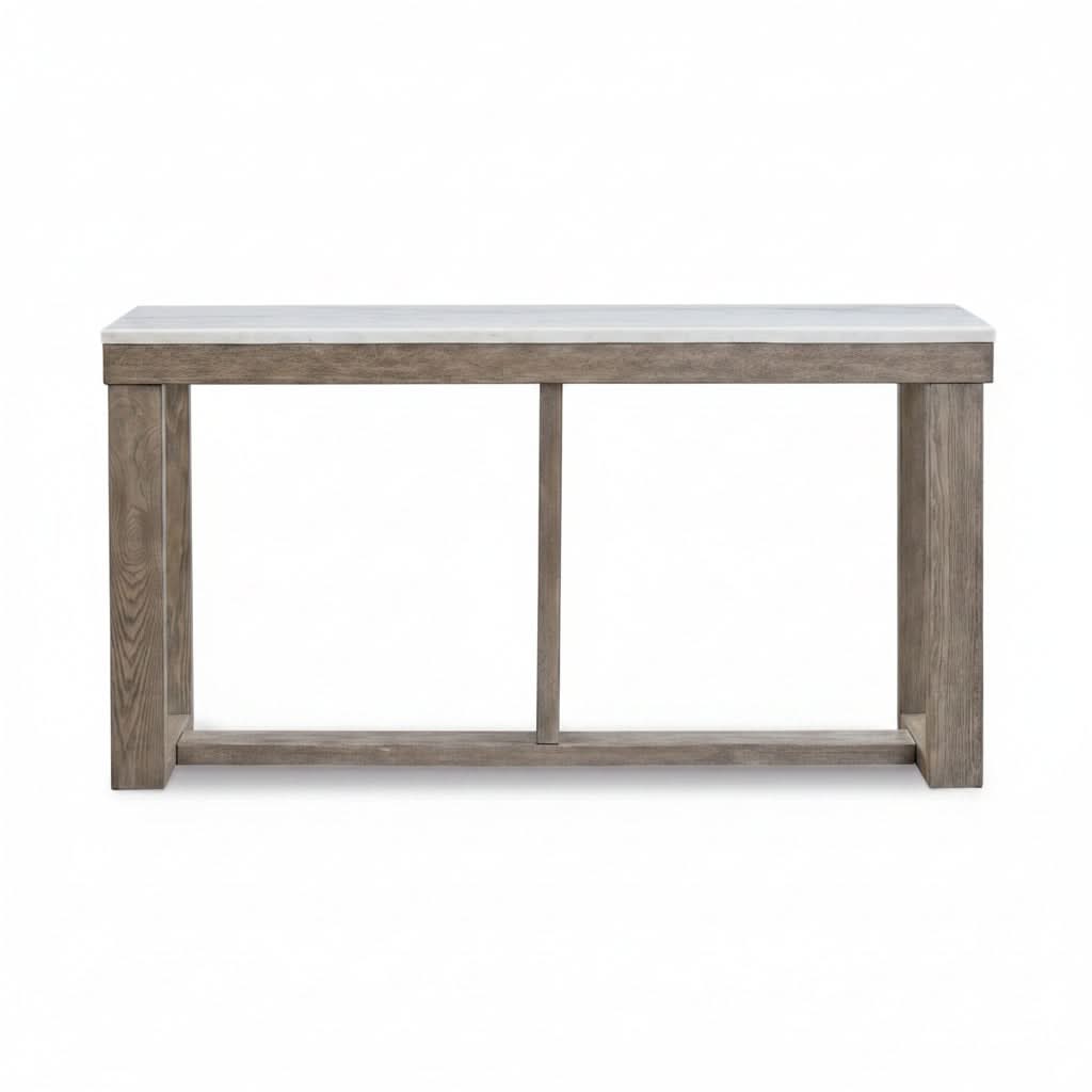 Herrington Oak Hall Table/Console Table in Greyish-Brown Wood Tone with Natural Marble Table Top