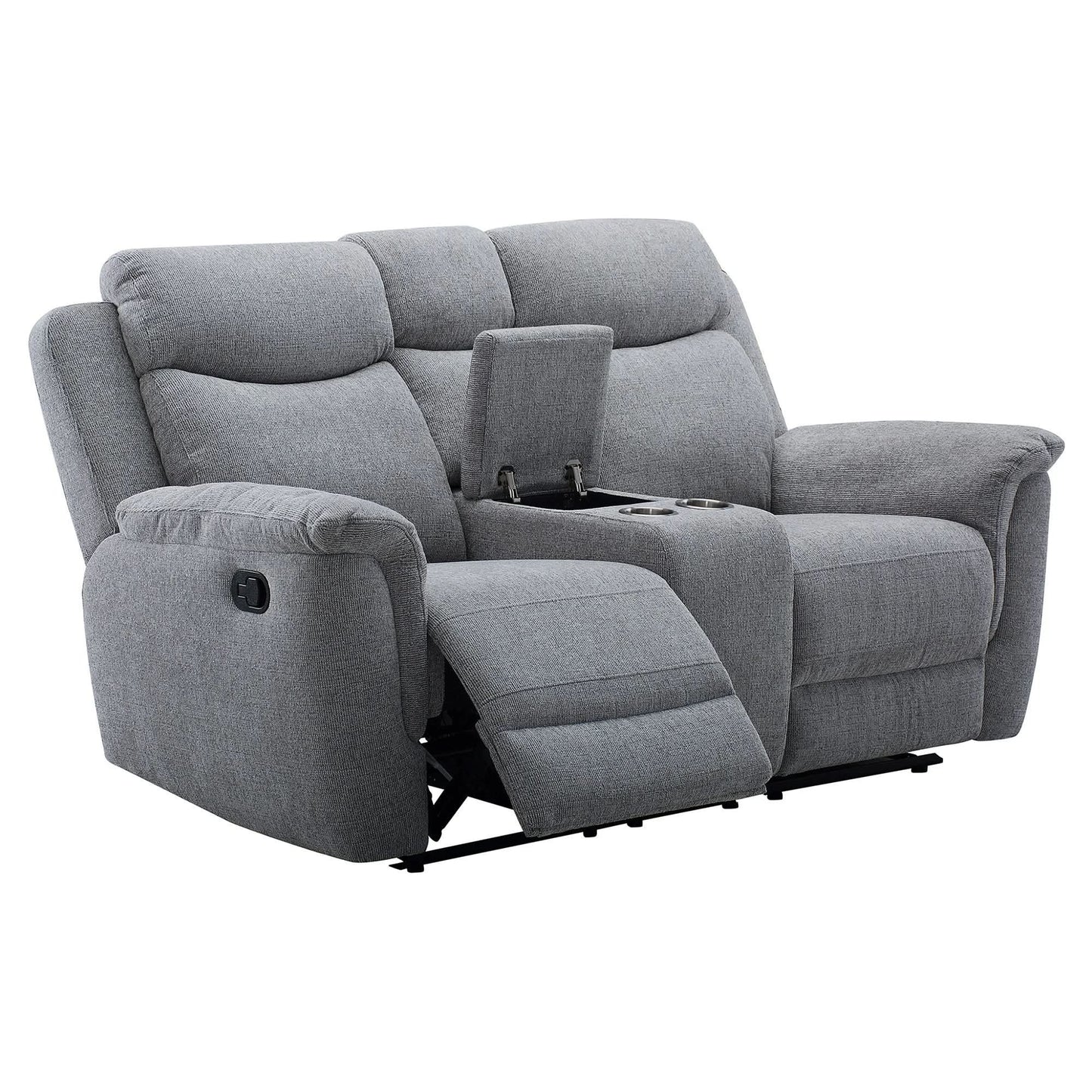 Kallea Fabric 2-Seater Manual Recliner Sofa - Steel - Chocolate Wood