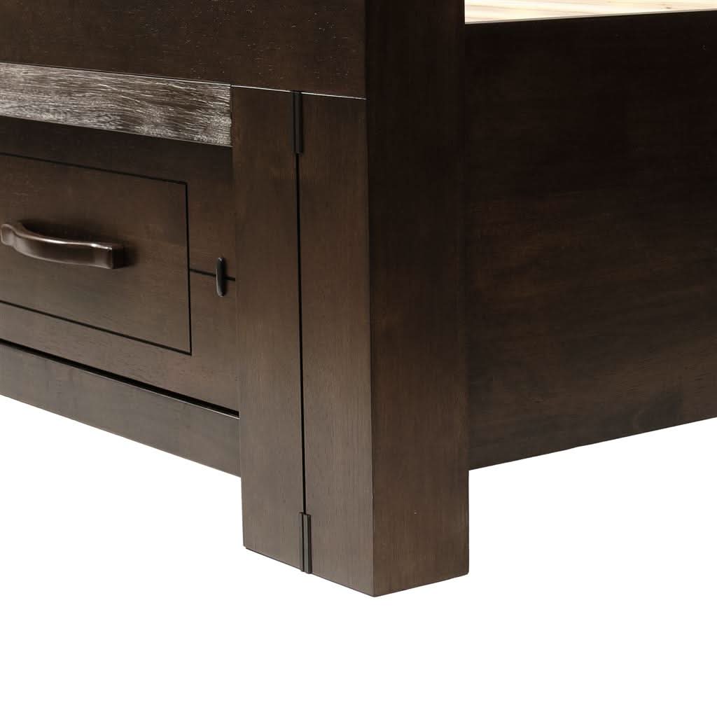 Heritage Malaysian Hardwood Bed with 2 Storage Drawers in Charcoal Grey - Chocolate Wood