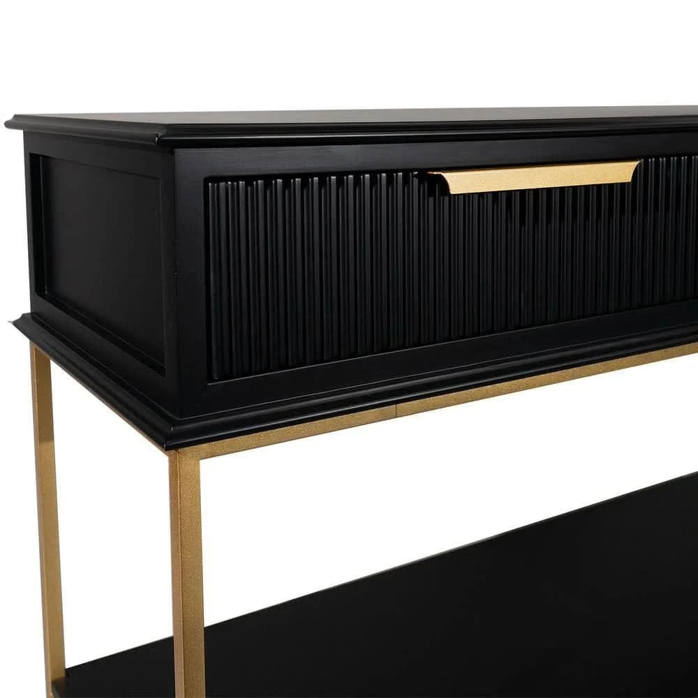 MORETTI 3-DRAWER CONSOLE TABLE/HALL TABLE SATIN BLACK  & GOLD LARGE - MyChocolateWood