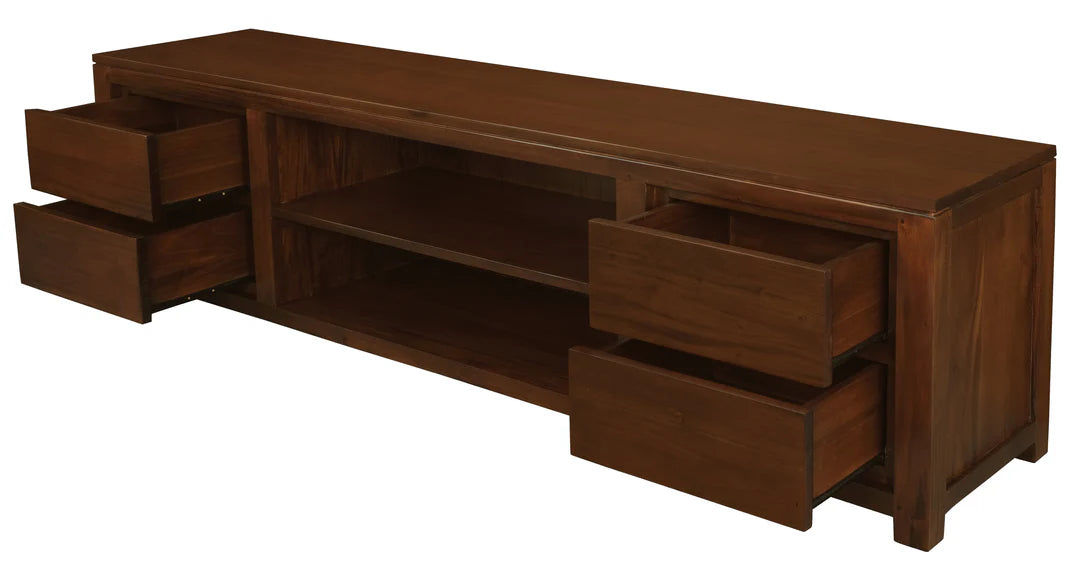 TANAKA SOLID MAHOGANY TV/ENTERTAINMENT UNIT 2000MM WITH 4 DRAWERS & 2 SHELVES IN MAHOGANY - MyChocolateWood