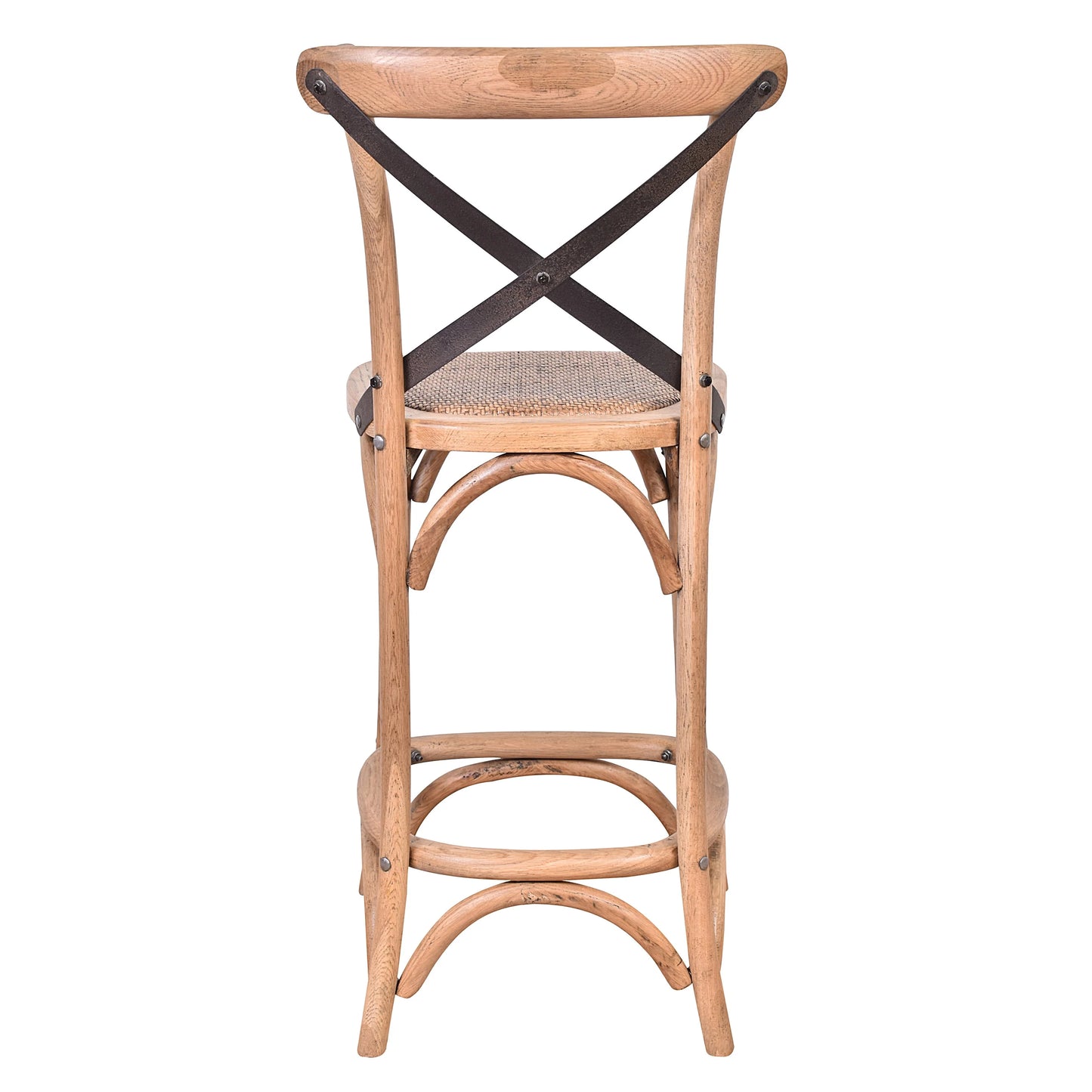 MALMO CROSS BACK OAK BAR STOOL WITH DARK METAL STRAPS - MyChocolateWood