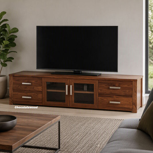 Oliver Tasmanian Blackwood 2-Glass-Door 4-Drawer TV / Entertainment Unit — Australian Custom Made