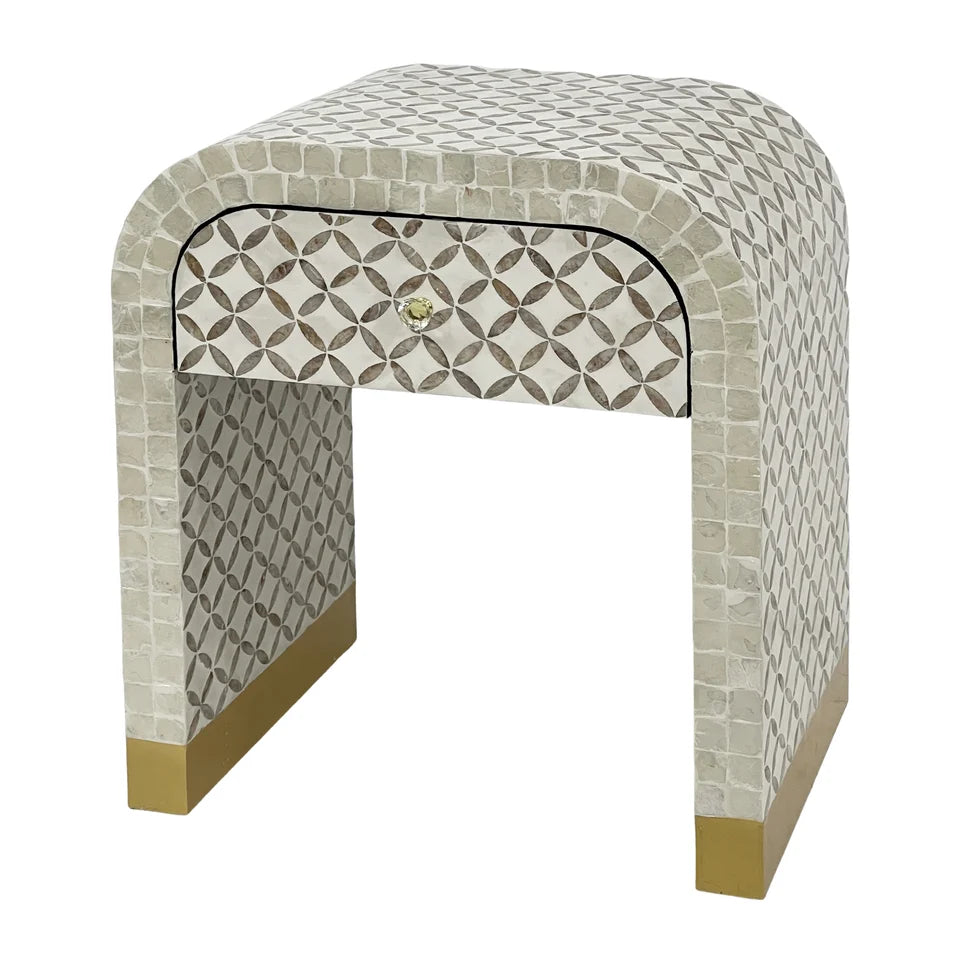 Kenora 1-Drawer Mother of Pearl Hand Inlay Bedside Table