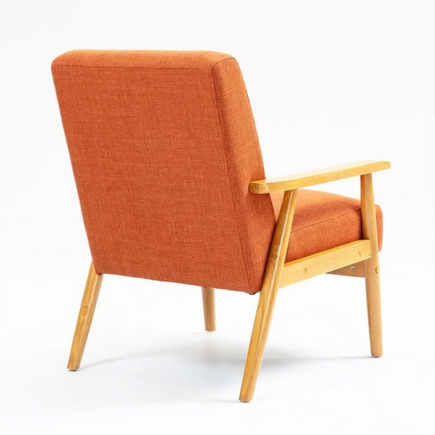 NESTA ARMCHAIR ACCENT CHAIR - LIGHT BROWN RUBBERWOOD FRAME/ORANGE FABRIC - MyChocolateWood