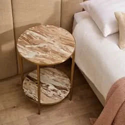 MELINA ROUND SIDE TABLE/BEDSIDE TABLE PINK MARBLE/GOLD STAINLESS STEEL - MyChocolateWood