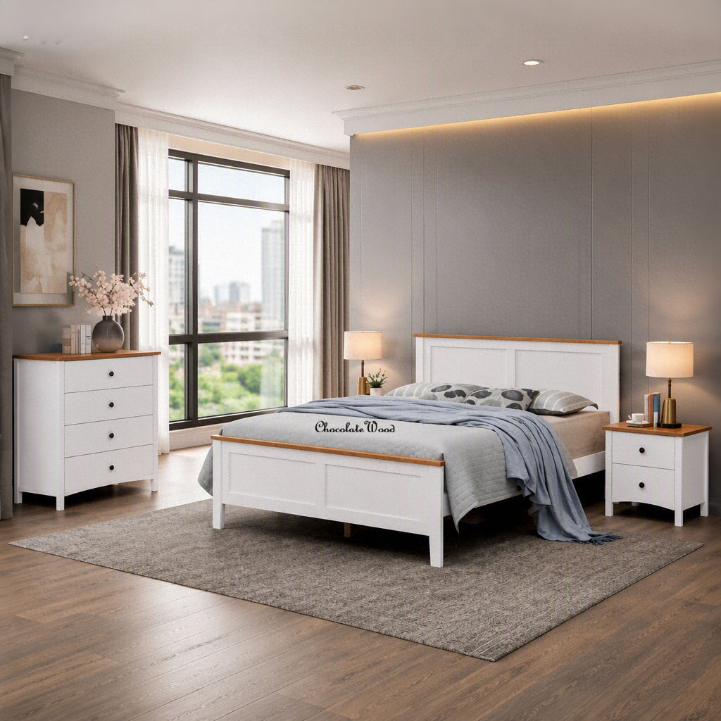 Pippa Rubberwood 4-Drawer Tallboy/Chest of Drawers White/Mid-Brown