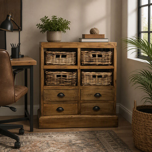Rosalba Mahogany & Wicker Chest of 4 drawers & 4 Wicker Baskets - Natural