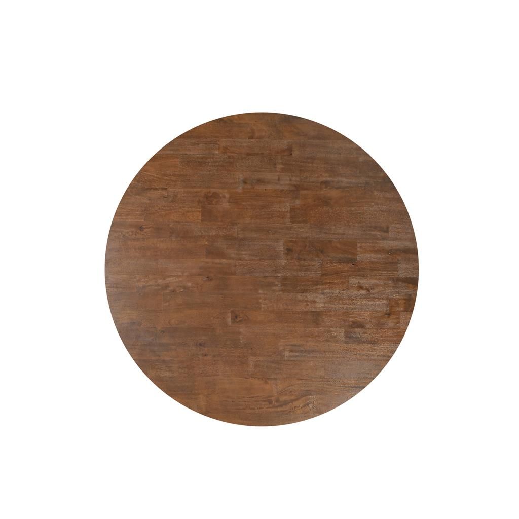 Round dining table by MyChocolateWood with mango wood in brown finish, 160cm diameter, showcasing a smooth wooden surface.