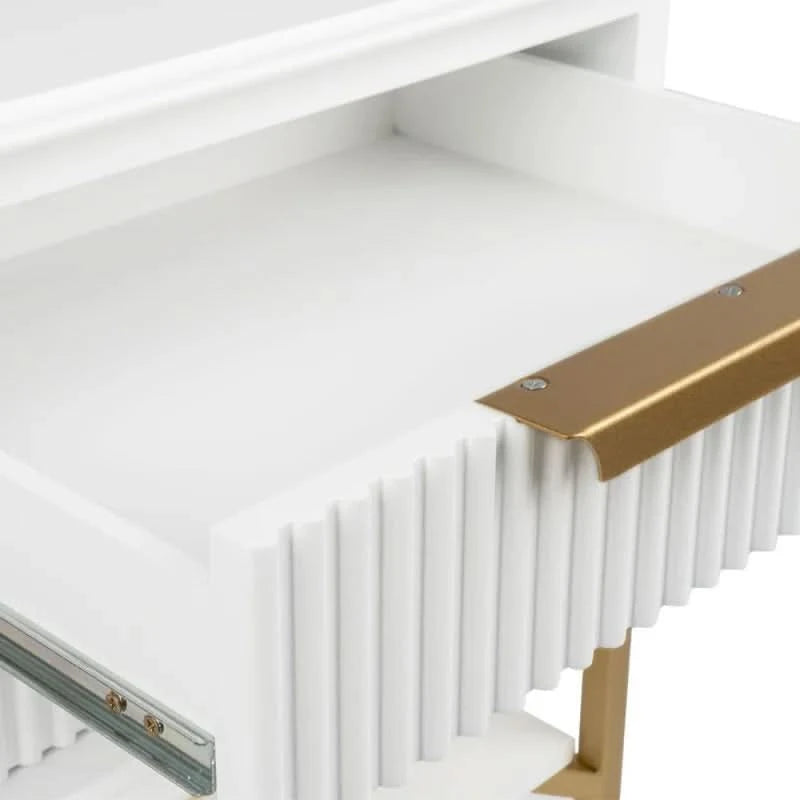 MORETTI 2-DRAWER BEDSIDE TABLE SATIN WHITE/GOLD SMALL - MyChocolateWood