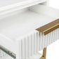 Moretti 2-Drawer Bedside Table Small in Satin White & Gold - Chocolate Wood