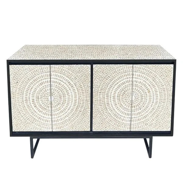 VANYA  MOTHER OF PEARL HAND INLAY 2-DOOR 4-SHELF SIDEBOARD/BUFFET - MyChocolateWood