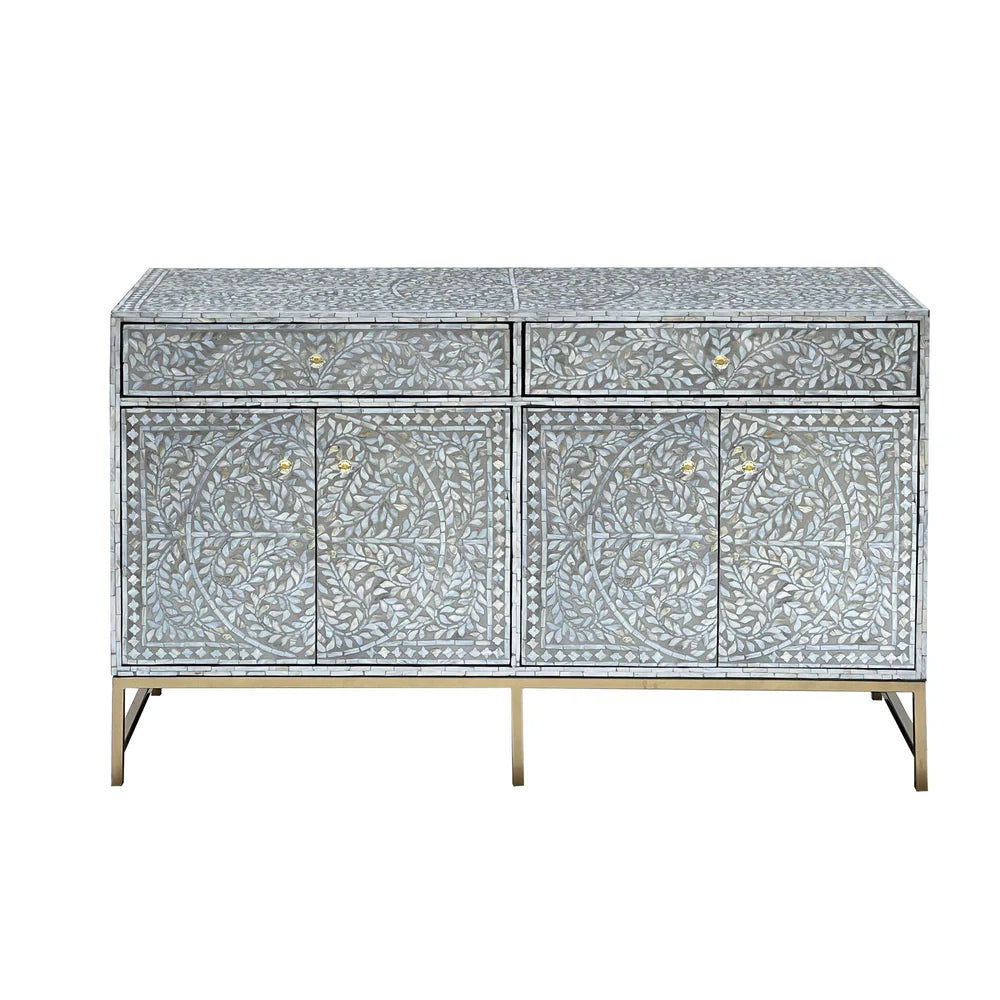OTILLA  MOTHER OF PEARL HAND INLAY 4-DOOR 2-DRAWER SIDEBOARD/BUFFET - MyChocolateWood