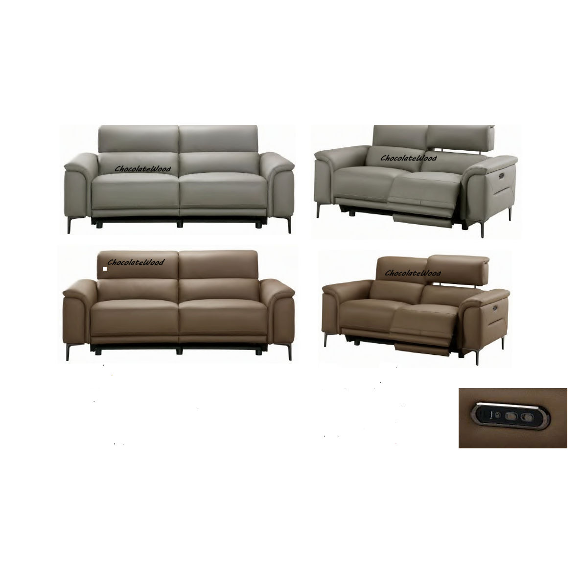 TARQUIN BROWN LEATHER 3-SEATER DUAL MOTOR ELECTRIC RECLINER SOFA W/POWERED HEADREST - MyChocolateWood